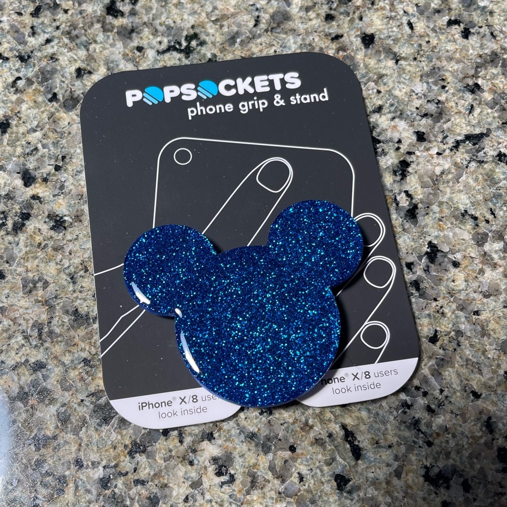 Popline Bling blue glitter Mickey Mouse head pop socket